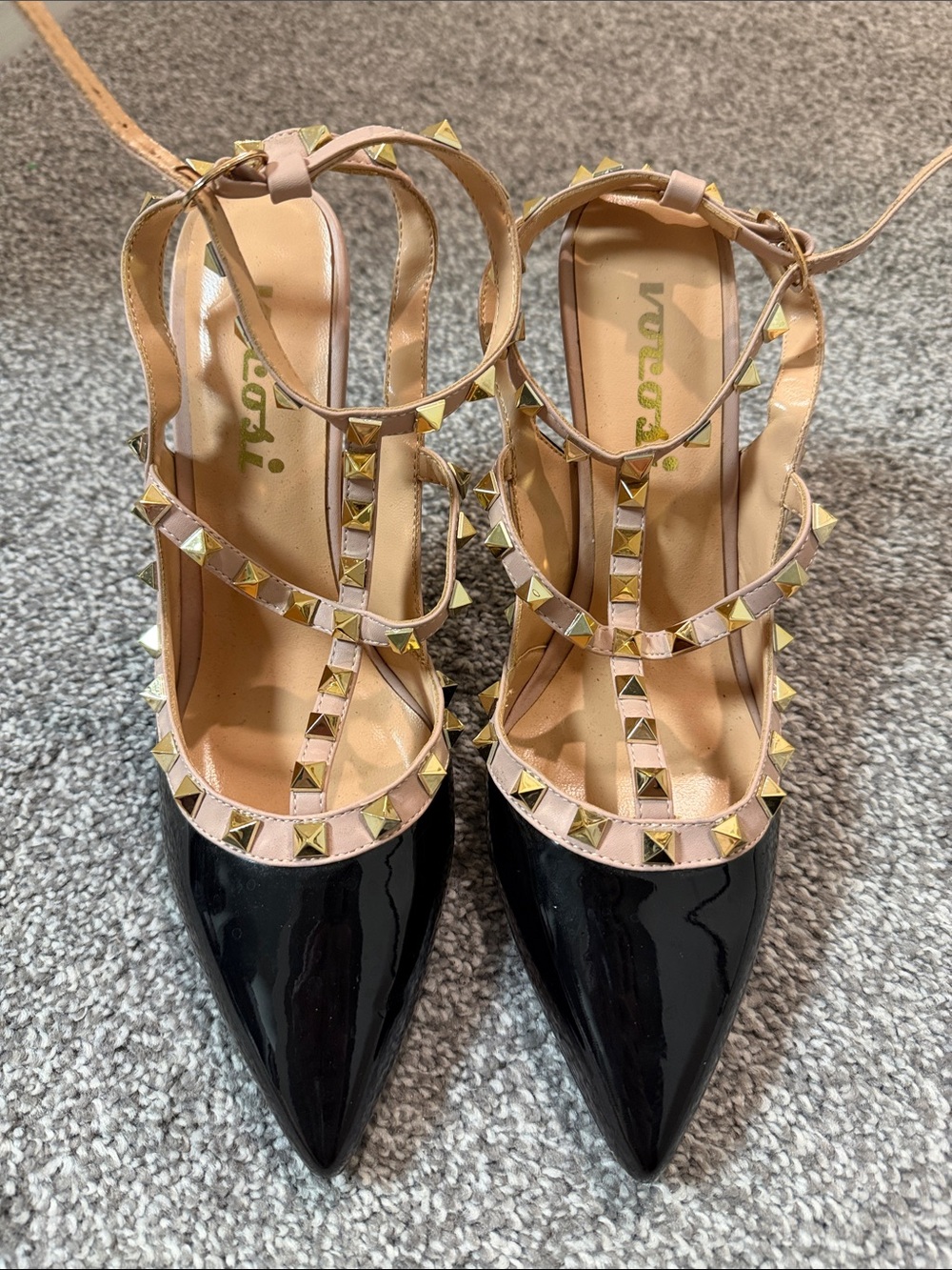 Vocosi Black Patent Pointed Studded Heels